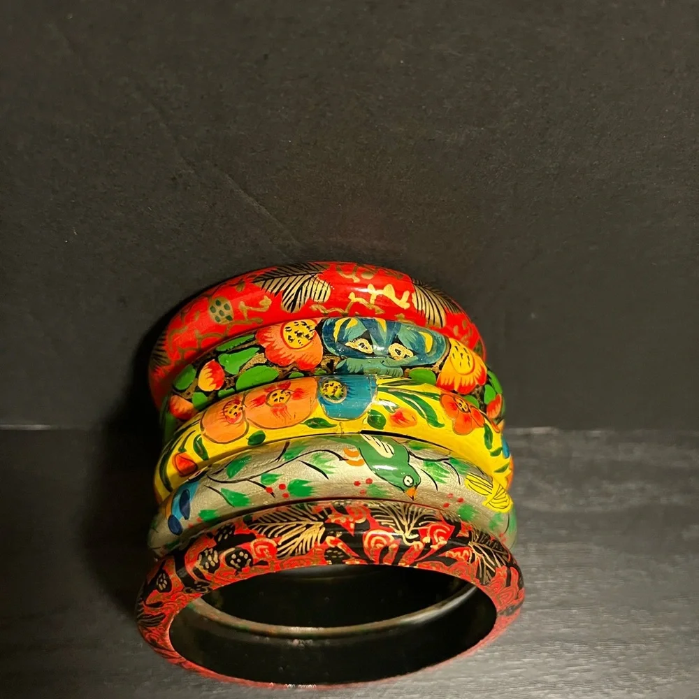 Colorful Patterned Bangles Set - Picture 2 of 7